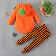 Halloween Pumpkin Costume Onesie with Hat Long Sleeve Baby Romper Suit Footed Crawlers Children's Clothing Toddler Outfit