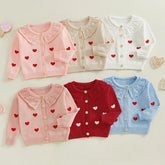 FOCUSNORM 0-5Y Valentines Days Little Kids Girls Cardigan Sweater 6 Colors Heart Embroidery Doll Collar Button Knitwear
