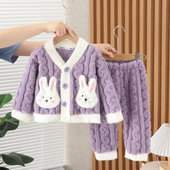Girls' Autumn Winter Sleepwear Set Baby Fashion Plush Home Clothes Infant Children Small Cute Fleece Coral Velvet Pajamas
