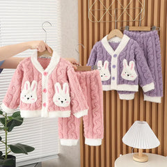 Girls' Autumn Winter Sleepwear Set Baby Fashion Plush Home Clothes Infant Children Small Cute Fleece Coral Velvet Pajamas