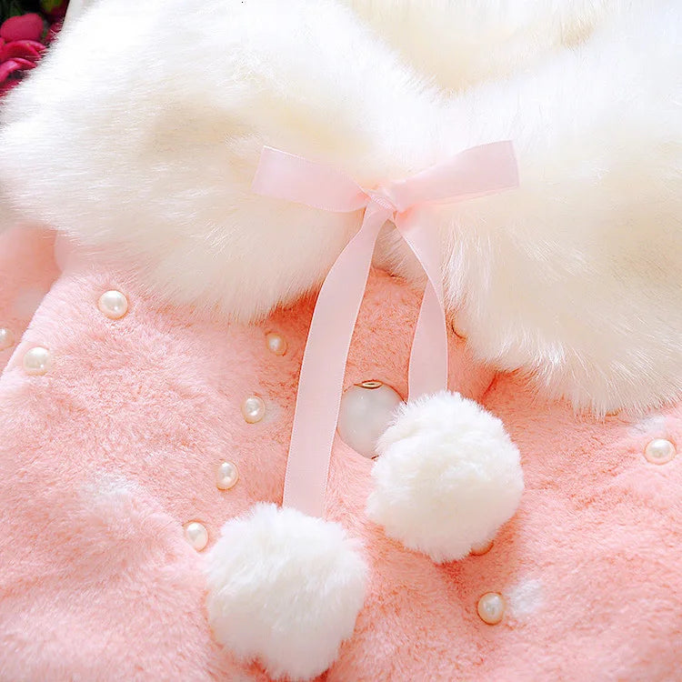 Baby girl clothes 0-3Y winter coat thick warm wool fur coat girl wool sweater coat pearl princess coat Kids Cute Coat Clothes