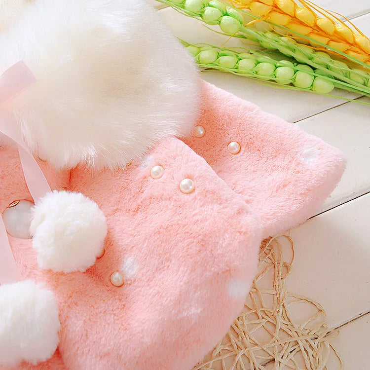 Baby girl clothes 0-3Y winter coat thick warm wool fur coat girl wool sweater coat pearl princess coat Kids Cute Coat Clothes