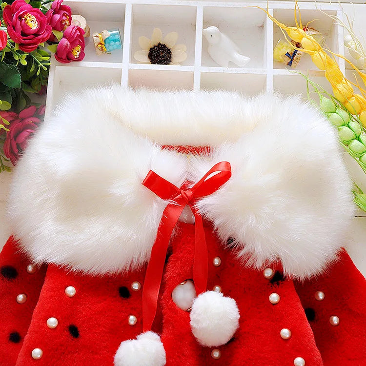 Baby girl clothes 0-3Y winter coat thick warm wool fur coat girl wool sweater coat pearl princess coat Kids Cute Coat Clothes