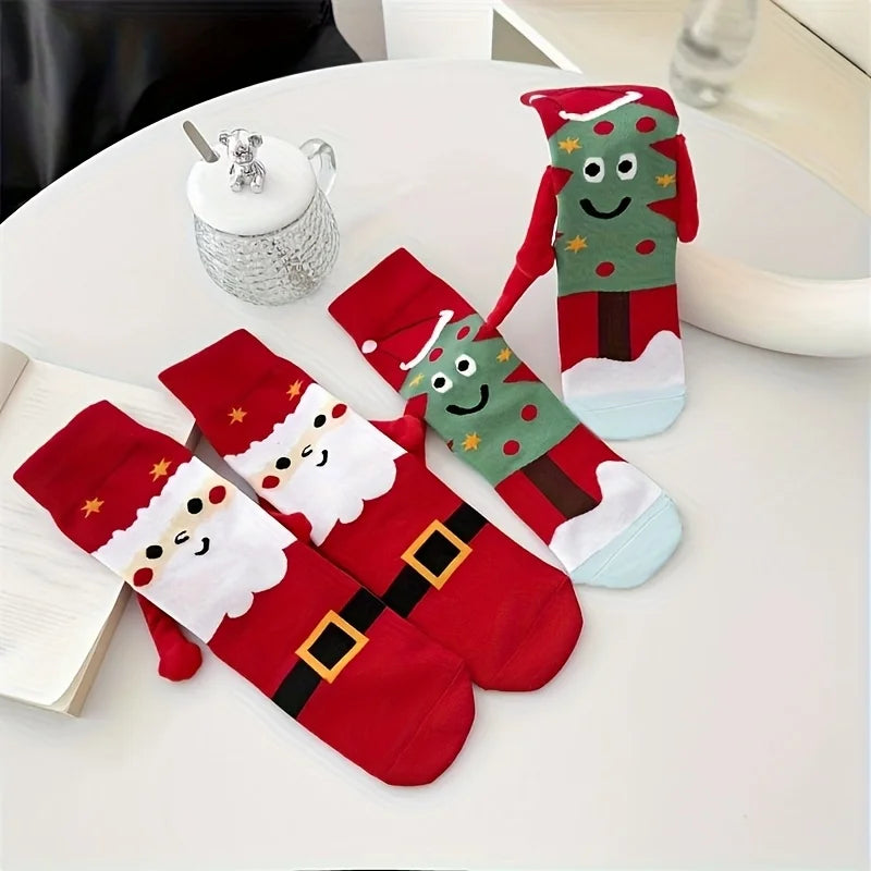 1 Pair Christmas Socks - Soft & Cozy Gumball Socks with Santa & Snowman Designs, Red & Green Winter Theme,Perfect for Home Decor