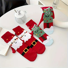 1 Pair Christmas Socks - Soft & Cozy Gumball Socks with Santa & Snowman Designs, Red & Green Winter Theme,Perfect for Home Decor