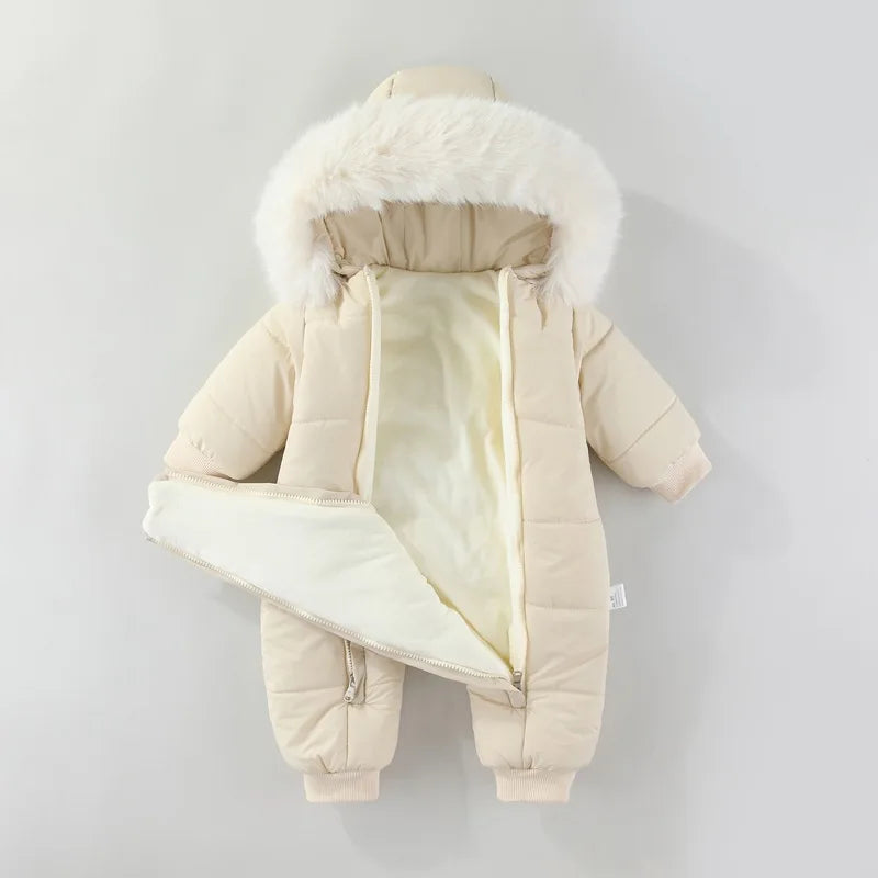 AYNIGIELL 2025 Winter New Jumpsuit with Thickened Warm Hooded Jumpsuit and Built-in Fleece for Baby Girl and Baby Boy Clothing