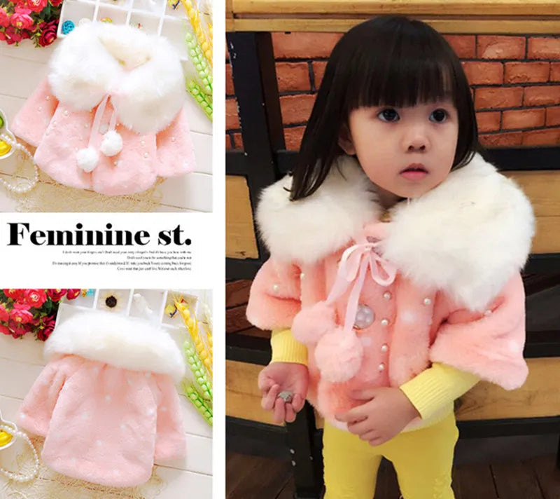 Baby girl clothes 0-3Y winter coat thick warm wool fur coat girl wool sweater coat pearl princess coat Kids Cute Coat Clothes