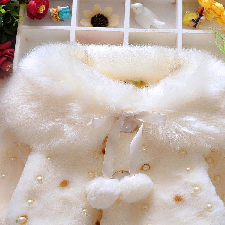 Baby girl clothes 0-3Y winter coat thick warm wool fur coat girl wool sweater coat pearl princess coat Kids Cute Coat Clothes