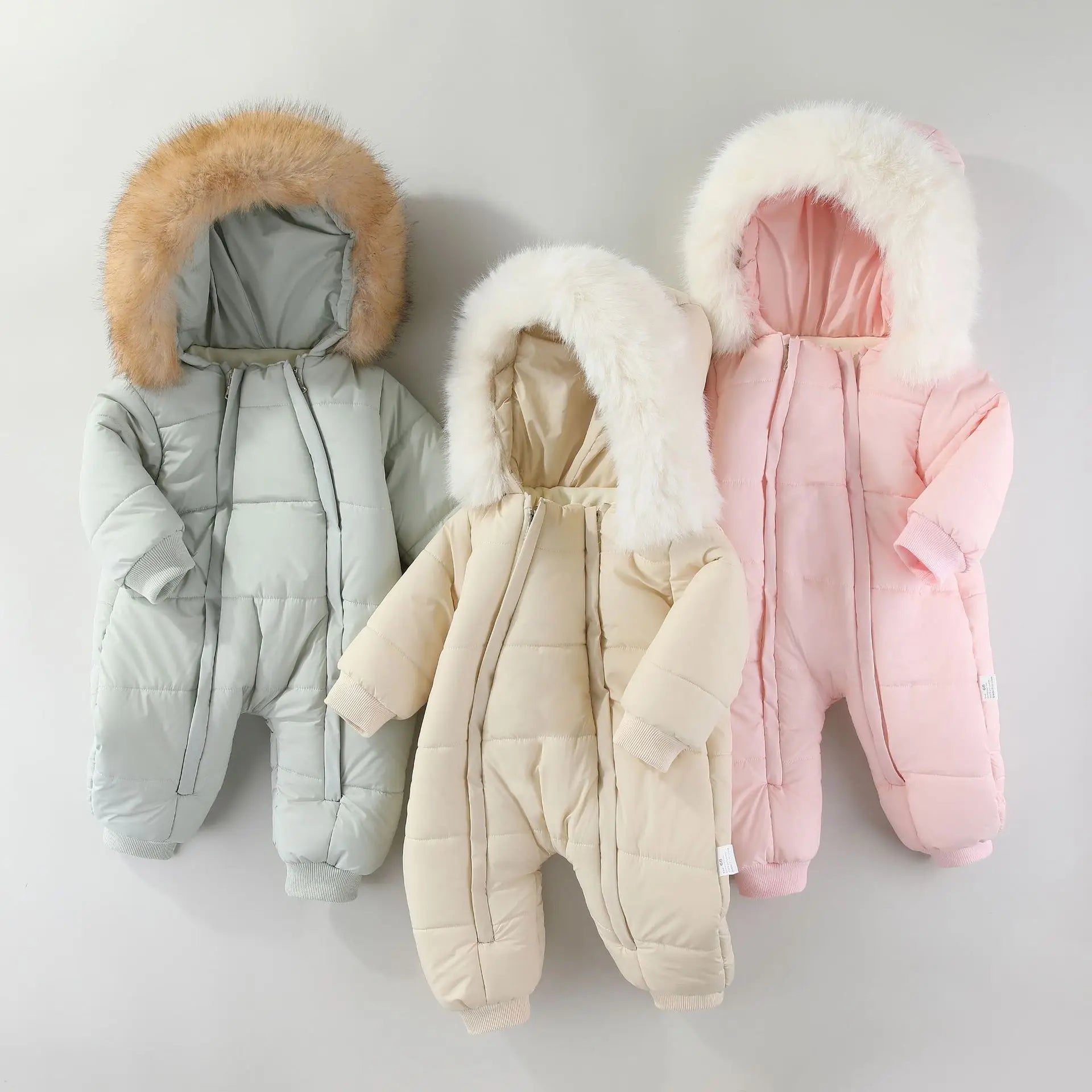 AYNIGIELL 2025 Winter New Jumpsuit with Thickened Warm Hooded Jumpsuit and Built-in Fleece for Baby Girl and Baby Boy Clothing
