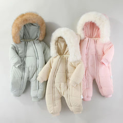 AYNIGIELL 2025 Winter New Jumpsuit with Thickened Warm Hooded Jumpsuit and Built-in Fleece for Baby Girl and Baby Boy Clothing