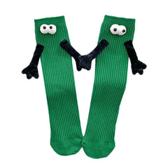 1 Pair Fashion Kids Paired Funny Cute Doll White Socks Woman Kawaii Medium Tube Hose Magnetic Socks With Hands Black White Color