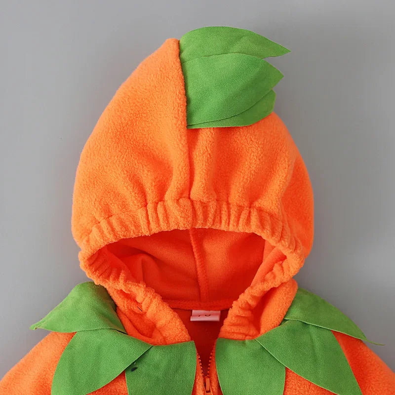 Halloween Pumpkin Costume Onesie with Hat Long Sleeve Baby Romper Suit Footed Crawlers Children's Clothing Toddler Outfit