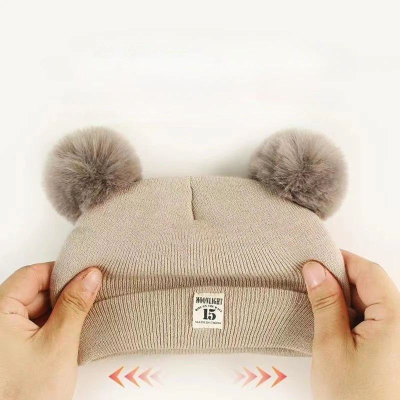 Autumn Winter Baby Knit Hat Stretchable Warm Ear Flap Beanie Toddler Infant Cap Washable Cozy Hat for Boys Girls Daily Wear