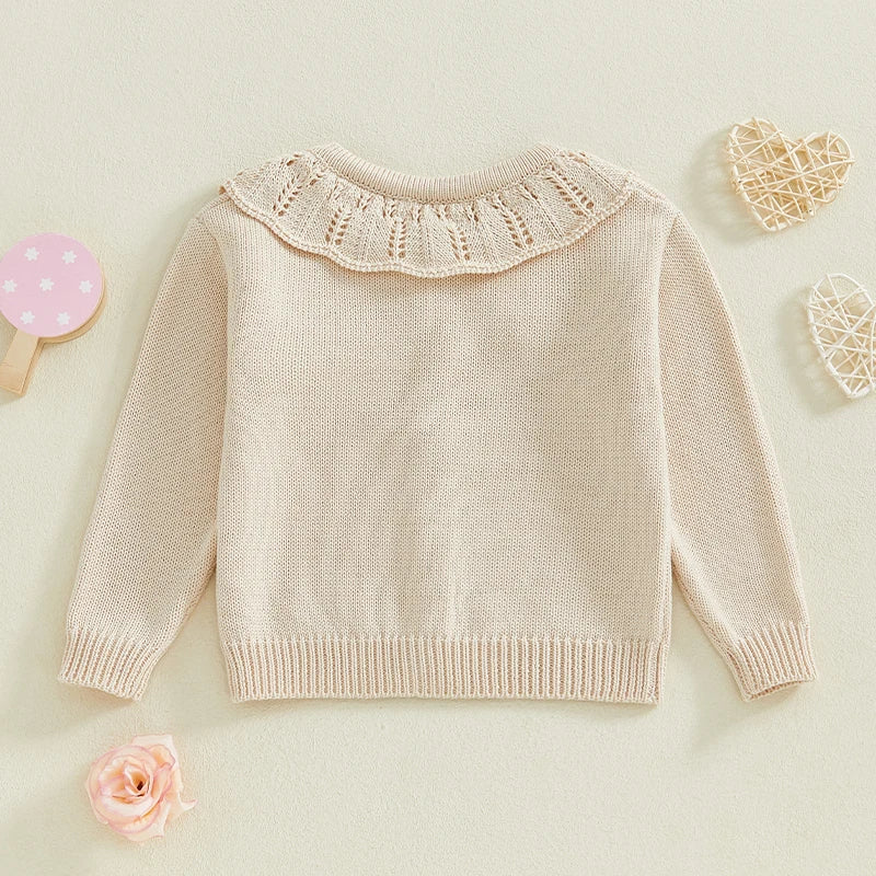 FOCUSNORM 0-5Y Valentines Days Little Kids Girls Cardigan Sweater 6 Colors Heart Embroidery Doll Collar Button Knitwear