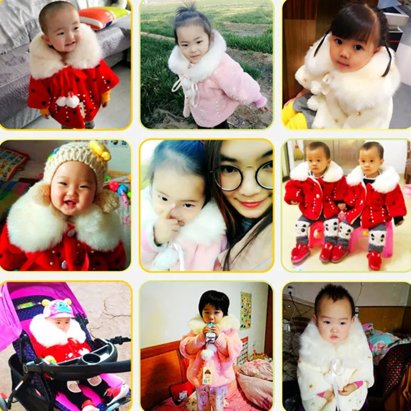 Baby girl clothes 0-3Y winter coat thick warm wool fur coat girl wool sweater coat pearl princess coat Kids Cute Coat Clothes