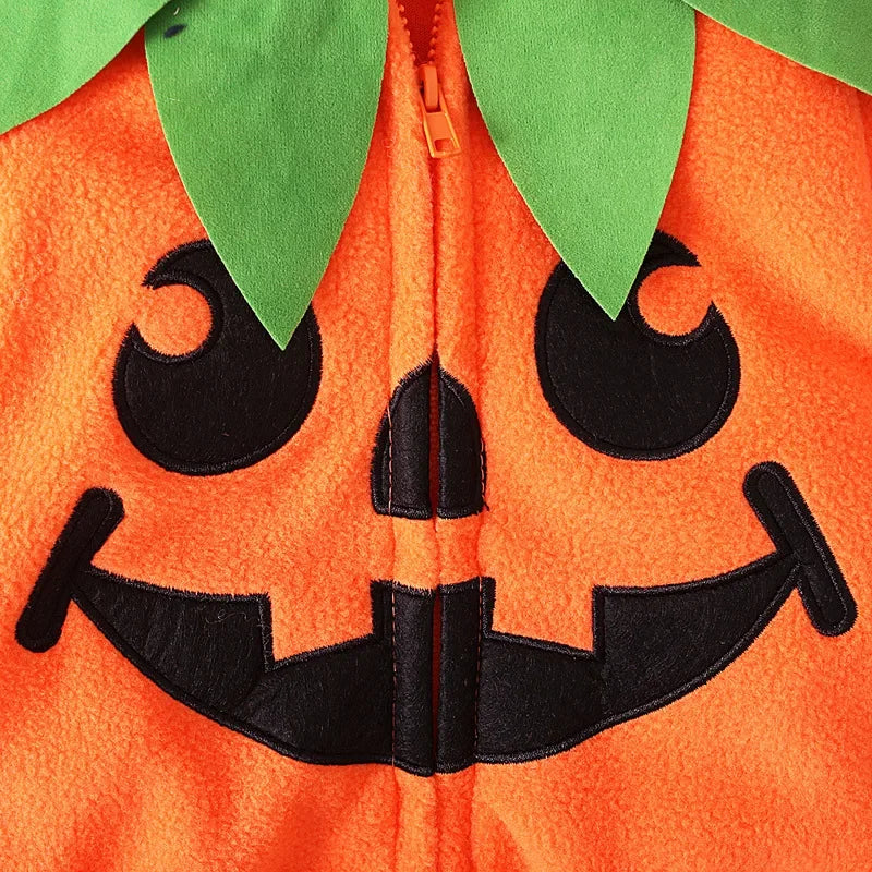 Halloween Pumpkin Costume Onesie with Hat Long Sleeve Baby Romper Suit Footed Crawlers Children's Clothing Toddler Outfit
