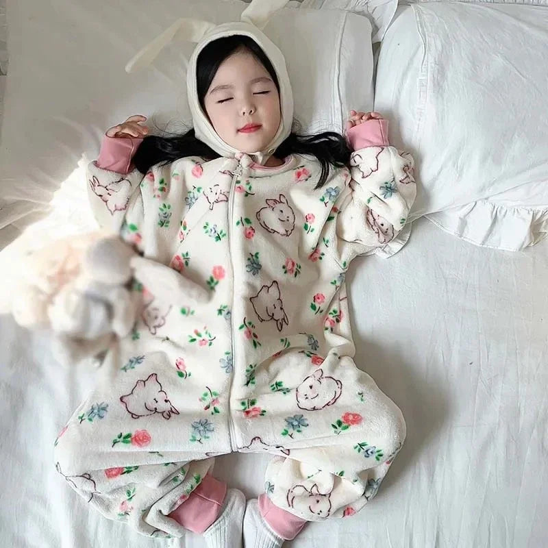 Cartoon Flannel Fleece Children Baby Sleepwear Warm Winter Clothes Toddler Sleep Clothing Pajamas For Girls Boys Kids 1-6T