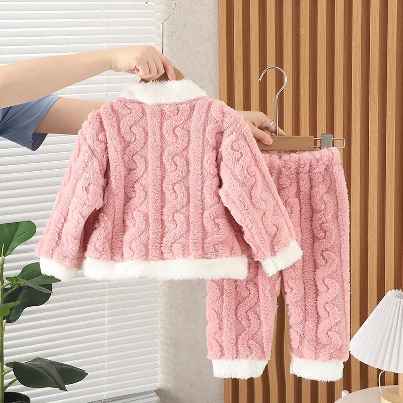 Girls' Autumn Winter Sleepwear Set Baby Fashion Plush Home Clothes Infant Children Small Cute Fleece Coral Velvet Pajamas