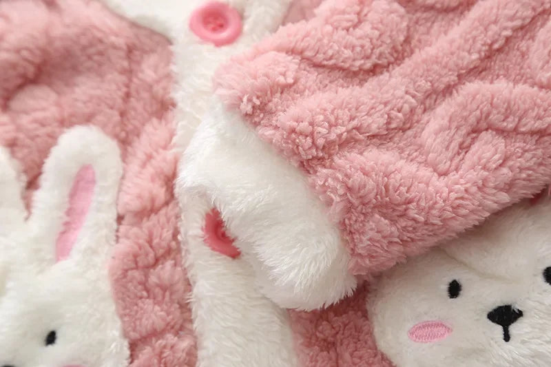 Girls' Autumn Winter Sleepwear Set Baby Fashion Plush Home Clothes Infant Children Small Cute Fleece Coral Velvet Pajamas