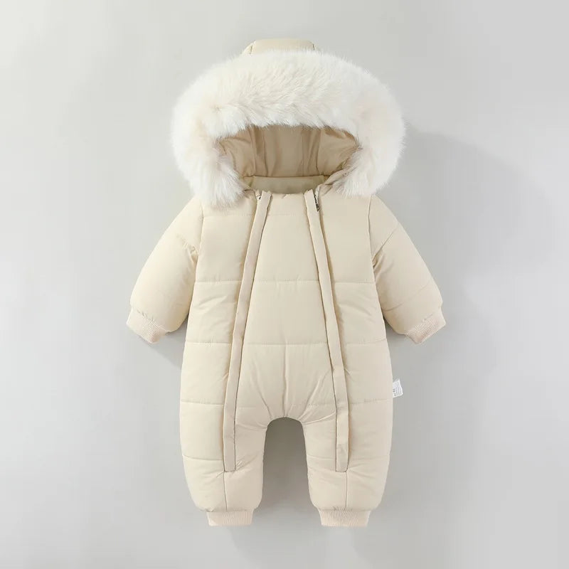 AYNIGIELL 2025 Winter New Jumpsuit with Thickened Warm Hooded Jumpsuit and Built-in Fleece for Baby Girl and Baby Boy Clothing