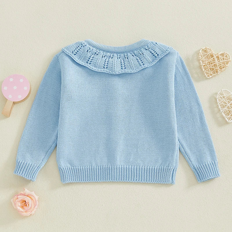 FOCUSNORM 0-5Y Valentines Days Little Kids Girls Cardigan Sweater 6 Colors Heart Embroidery Doll Collar Button Knitwear