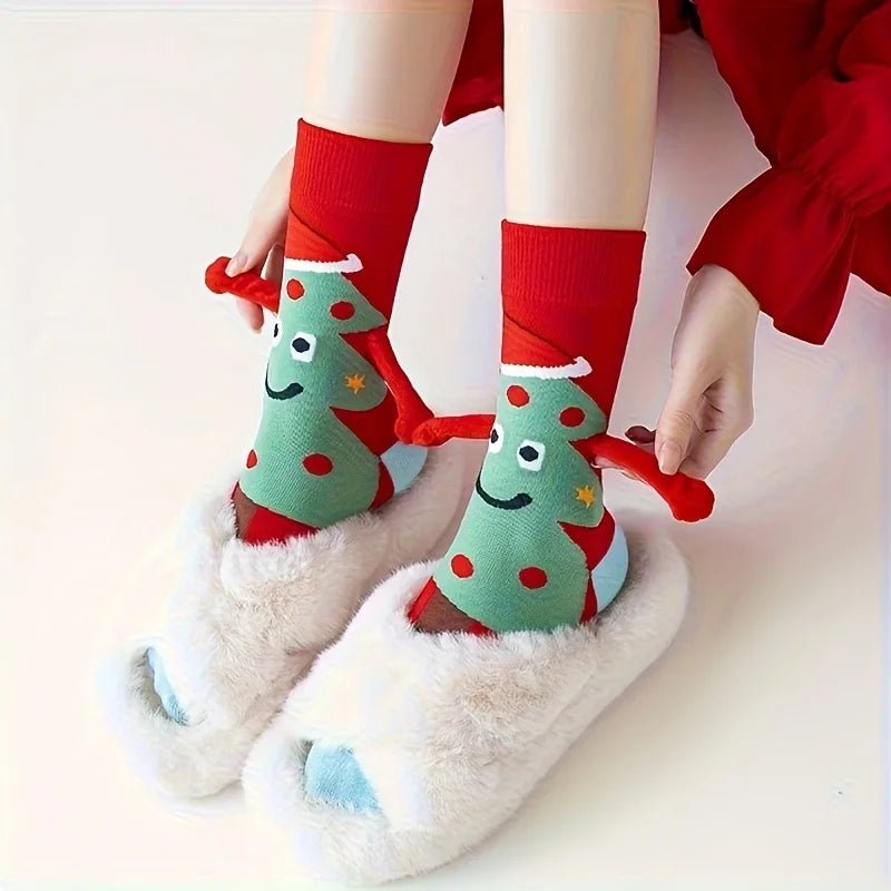 1 Pair Christmas Socks - Soft & Cozy Gumball Socks with Santa & Snowman Designs, Red & Green Winter Theme,Perfect for Home Decor