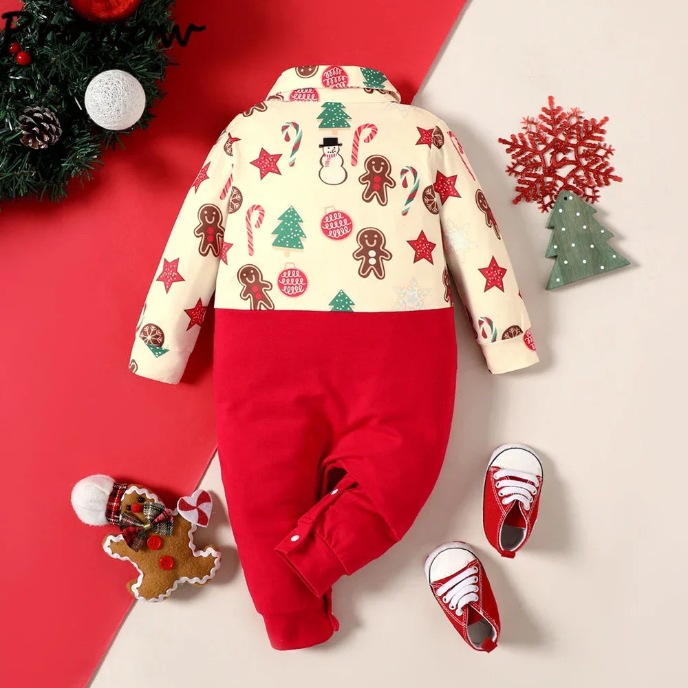Low Pirce Cheap Clothes Baby Christmas Rompers Red Necktie Gingerbread Jumpsuit For Newborns My First New Year Costume 2026