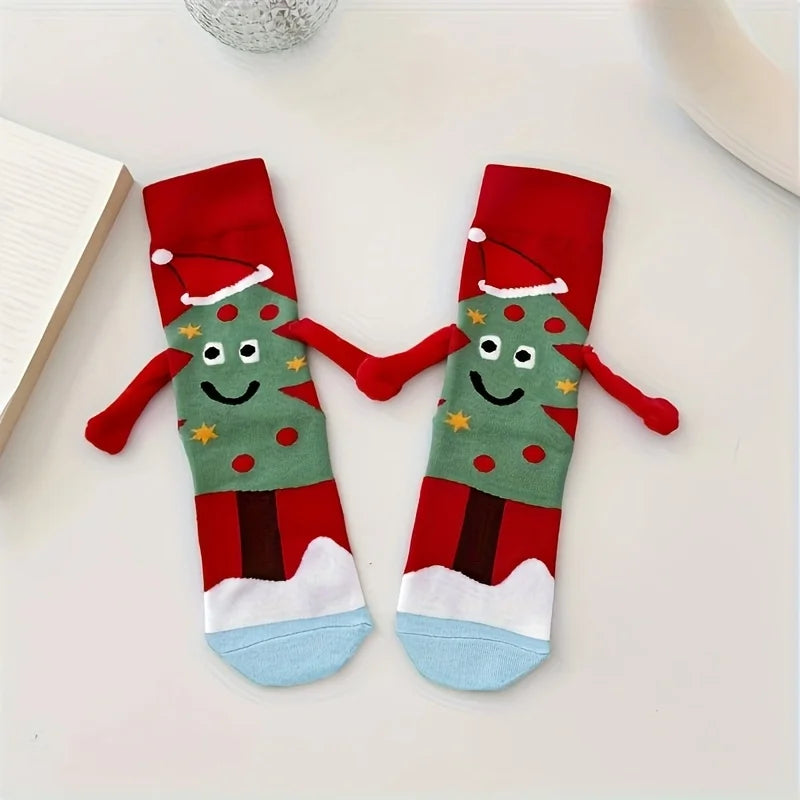 1 Pair Christmas Socks - Soft & Cozy Gumball Socks with Santa & Snowman Designs, Red & Green Winter Theme,Perfect for Home Decor
