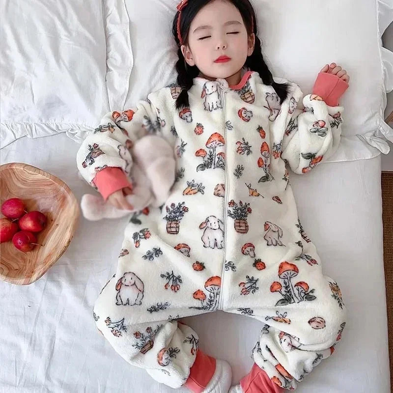 Cartoon Flannel Fleece Children Baby Sleepwear Warm Winter Clothes Toddler Sleep Clothing Pajamas For Girls Boys Kids 1-6T