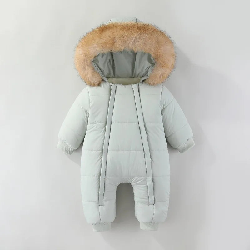 AYNIGIELL 2025 Winter New Jumpsuit with Thickened Warm Hooded Jumpsuit and Built-in Fleece for Baby Girl and Baby Boy Clothing