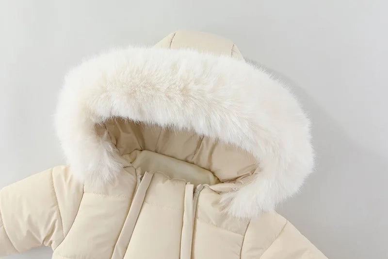 AYNIGIELL 2025 Winter New Jumpsuit with Thickened Warm Hooded Jumpsuit and Built-in Fleece for Baby Girl and Baby Boy Clothing