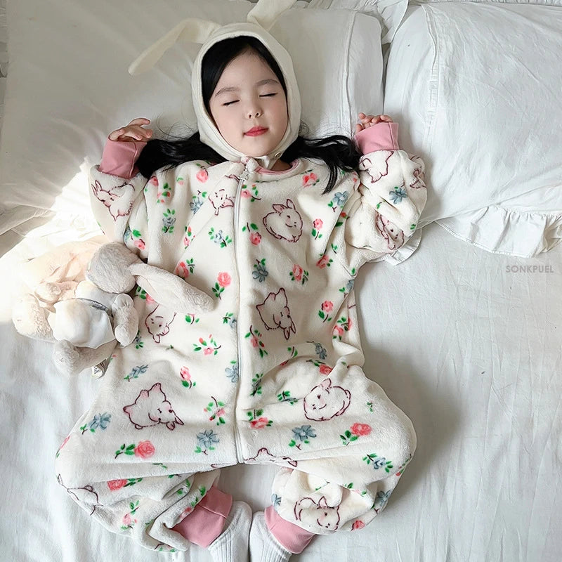Cartoon Flannel Fleece Children Baby Sleepwear Warm Winter Clothes Toddler Sleep Clothing Pajamas For Girls Boys Kids 1-6T