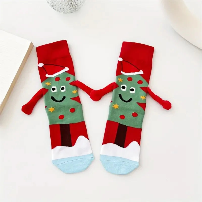 1 Pair Christmas Socks - Soft & Cozy Gumball Socks with Santa & Snowman Designs, Red & Green Winter Theme,Perfect for Home Decor