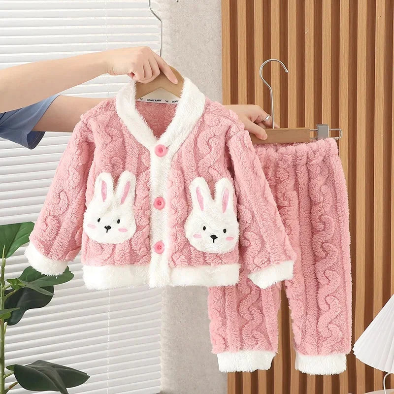 Girls' Autumn Winter Sleepwear Set Baby Fashion Plush Home Clothes Infant Children Small Cute Fleece Coral Velvet Pajamas