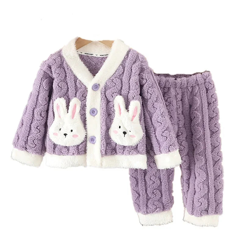 Girls' Autumn Winter Sleepwear Set Baby Fashion Plush Home Clothes Infant Children Small Cute Fleece Coral Velvet Pajamas