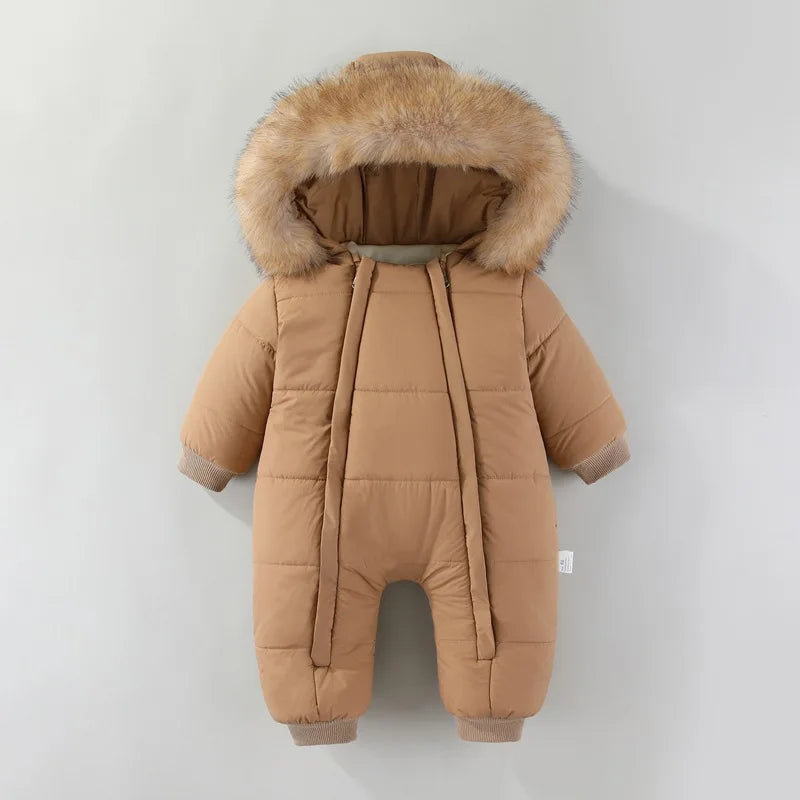 AYNIGIELL 2025 Winter New Jumpsuit with Thickened Warm Hooded Jumpsuit and Built-in Fleece for Baby Girl and Baby Boy Clothing