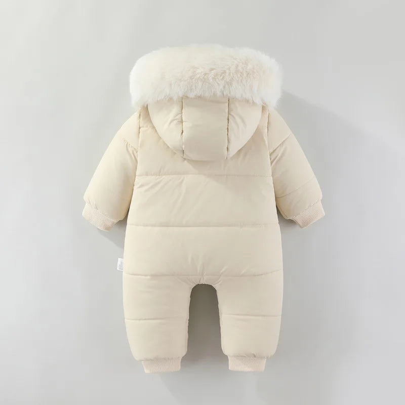 AYNIGIELL 2025 Winter New Jumpsuit with Thickened Warm Hooded Jumpsuit and Built-in Fleece for Baby Girl and Baby Boy Clothing