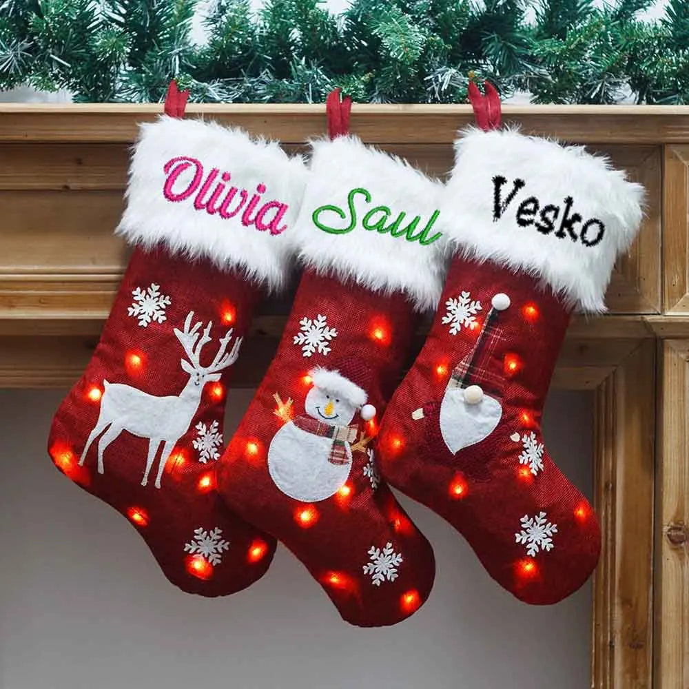 Personalized Name LED Christmas Socks - Custom Holiday Gift Bag - Children's Christmas Decorations - Unique Christmas Gifts