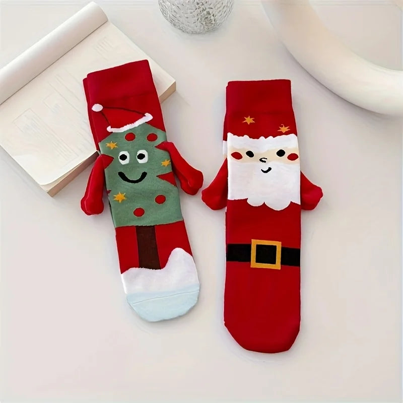 1 Pair Christmas Socks - Soft & Cozy Gumball Socks with Santa & Snowman Designs, Red & Green Winter Theme,Perfect for Home Decor