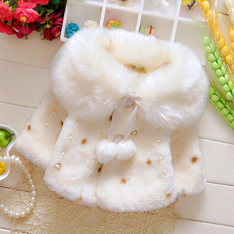 Baby girl clothes 0-3Y winter coat thick warm wool fur coat girl wool sweater coat pearl princess coat Kids Cute Coat Clothes